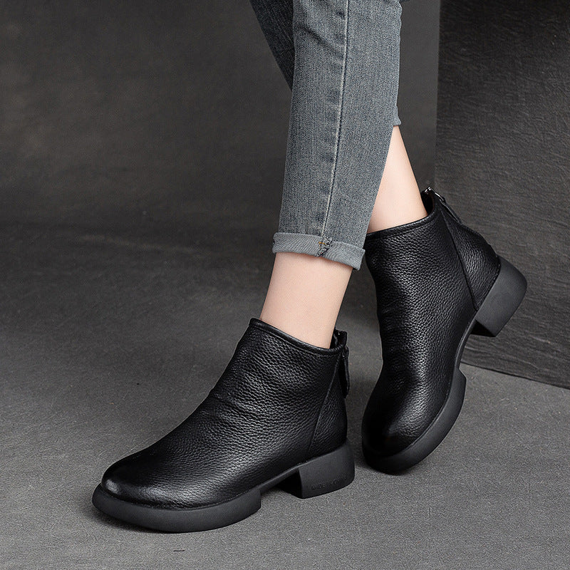 Women Minimalist Soft Leather Casual Ankle Boots-RAIIFY