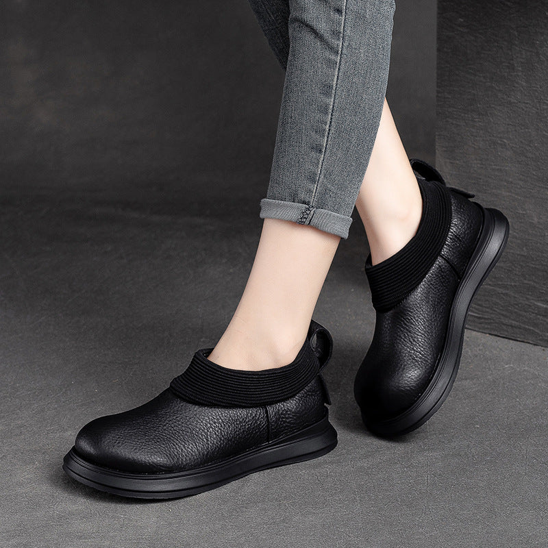 Women Retro Minimalist Leather Flat Casual Shoes-RAIIFY