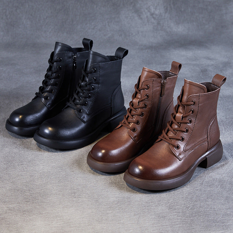 Women Handmade Minimalist Leather Casual Boots-RAIIFY
