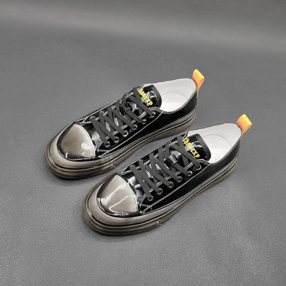 Men Fashion Glossy Leather Thick Soled Casual Sneakers-RAIIFY