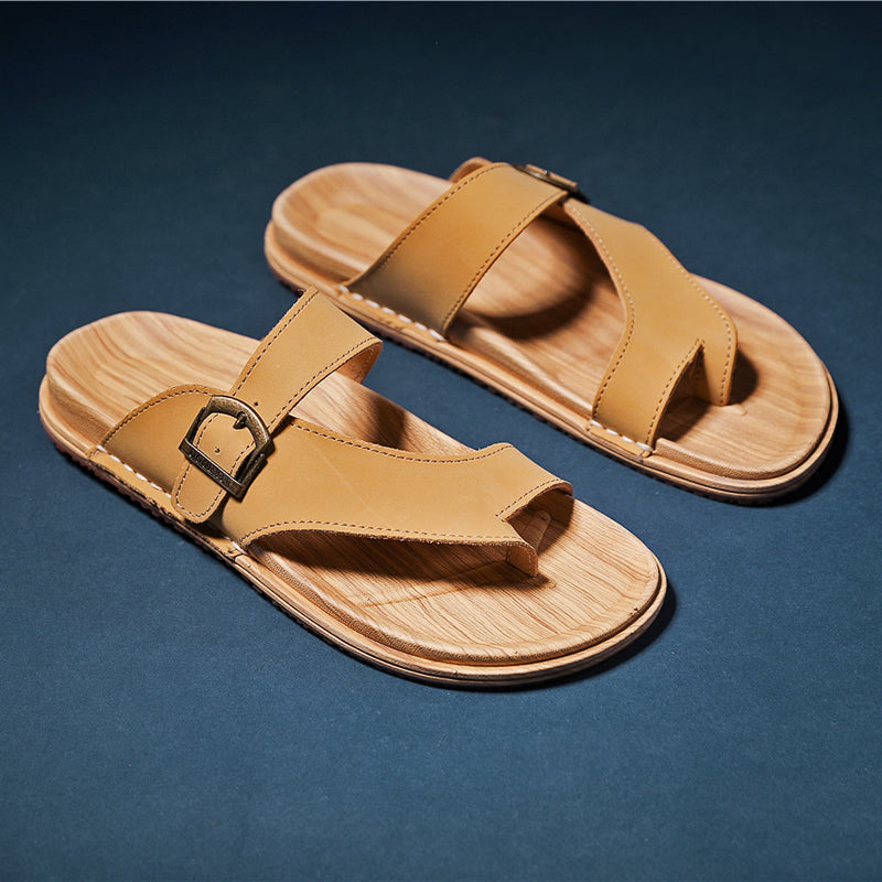 Men Summer Leather Beach Flip Flops Sandals Slides-RAIIFY