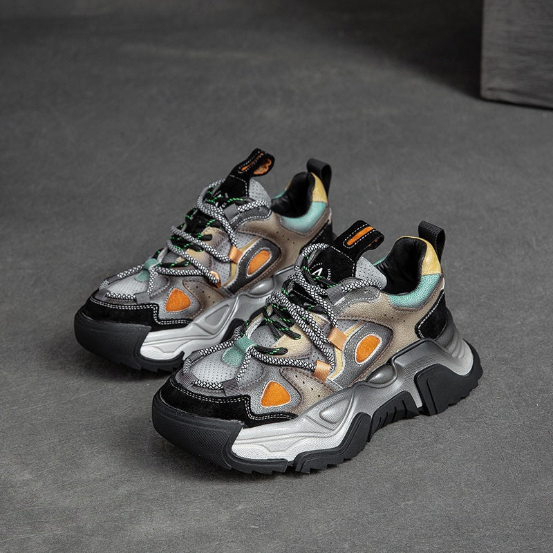 Women Retro Patchwork Breathable Platform Dad Sneakers-RAIIFY