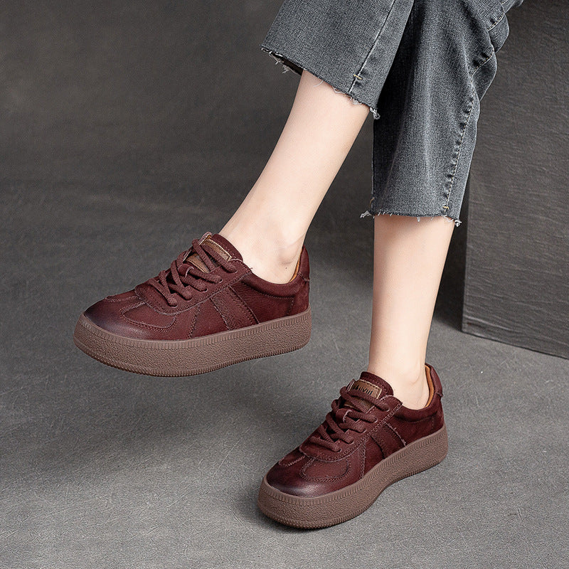 Women Retro Patchwork Leather Flat Casual Shoes-RAIIFY