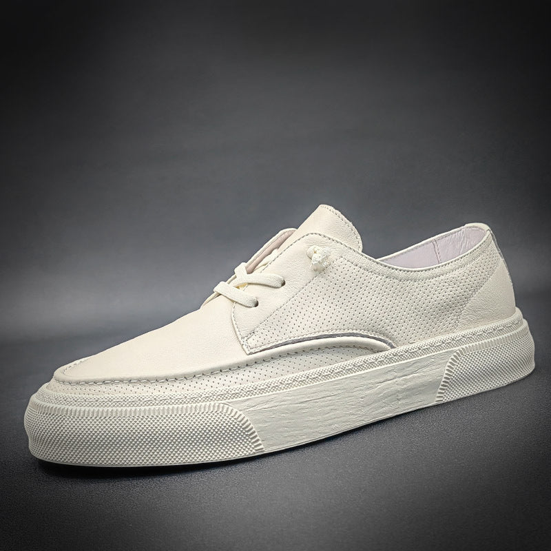 Men Leather Casual Fashion White Sneakers-RAIIFY