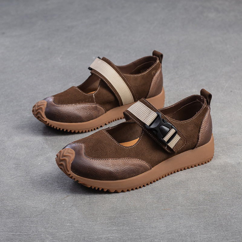 Women Retro Patchwork Leather Flat Casual Shoes-RAIIFY