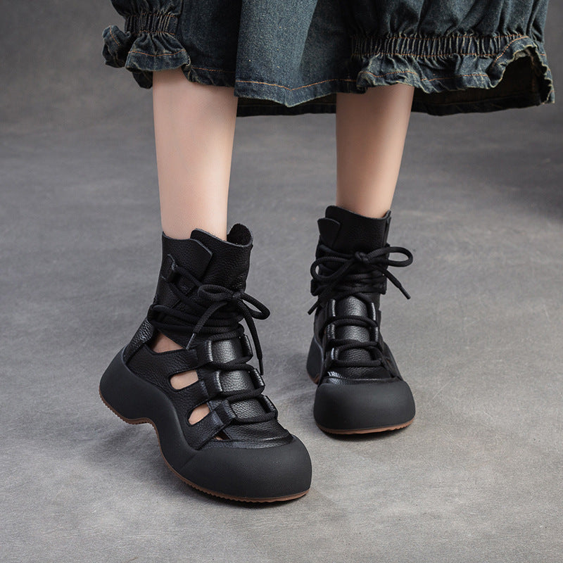 Women Stylish Soft Leather Hollow Boots-RAIIFY