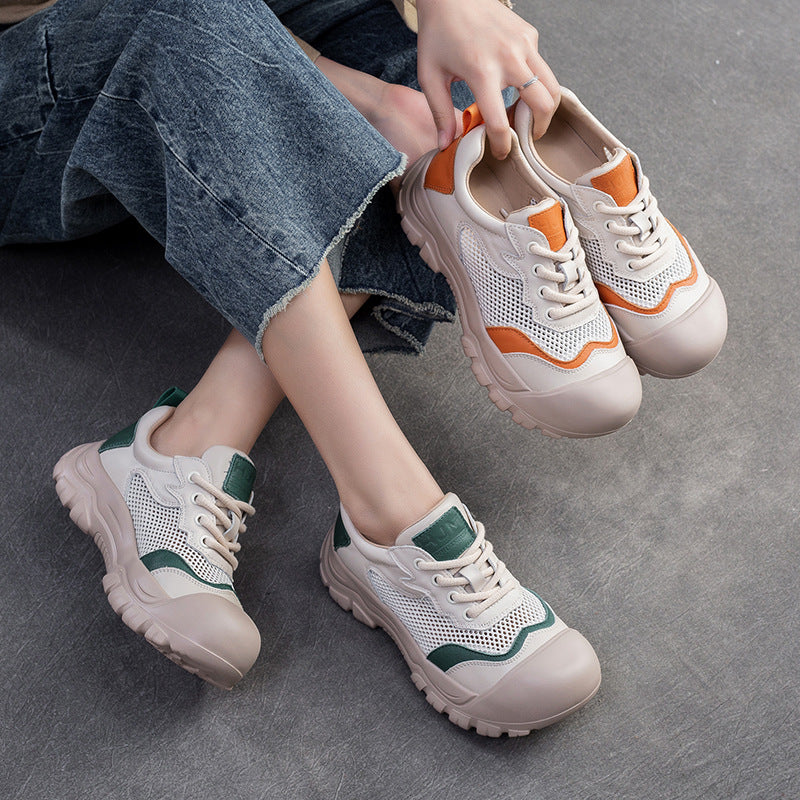 Women Fashion Breathable Mesh Leather Casual Shoes-RAIIFY