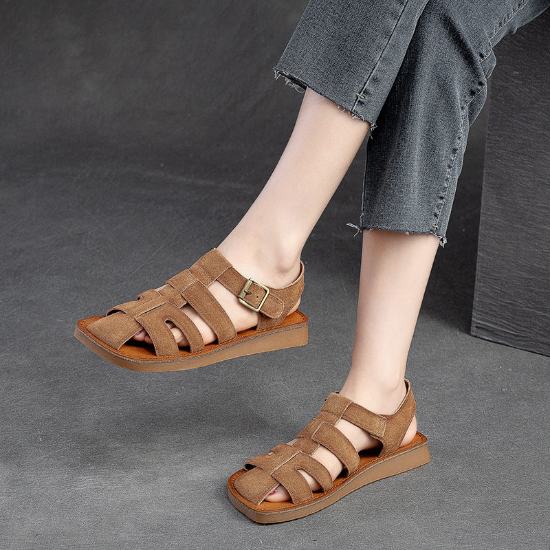 Women Summer Leather Flat Casual Sandals-RAIIFY