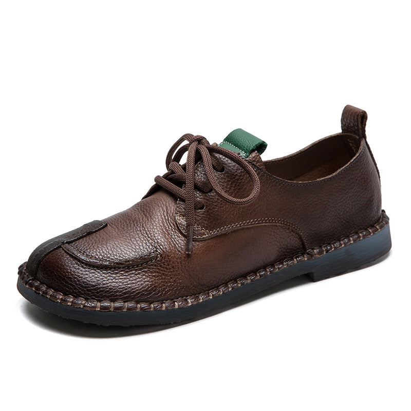 Women Retro Soft Leather Flat Casual Shoes-RAIIFY