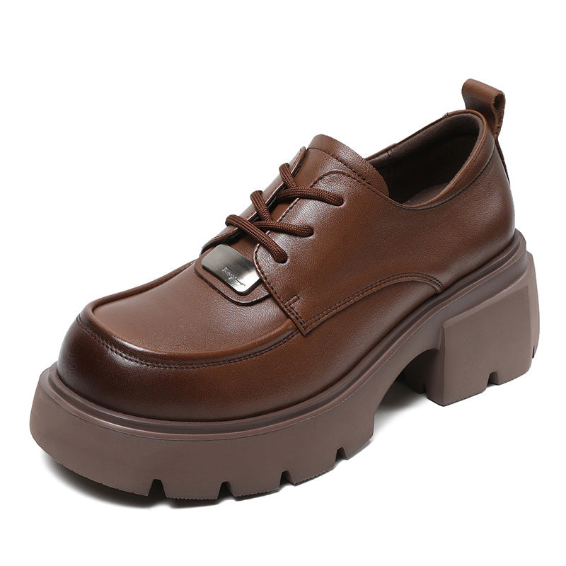 Women Leather Minimalist Chunky Soled Casual Loafers-RAIIFY