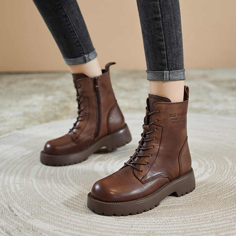 women's genuine leather combat boots