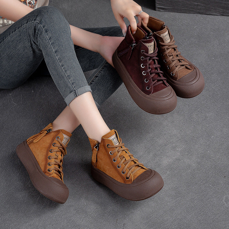 Women Stylish Casual Leather Flat Ankle Boots-RAIIFY