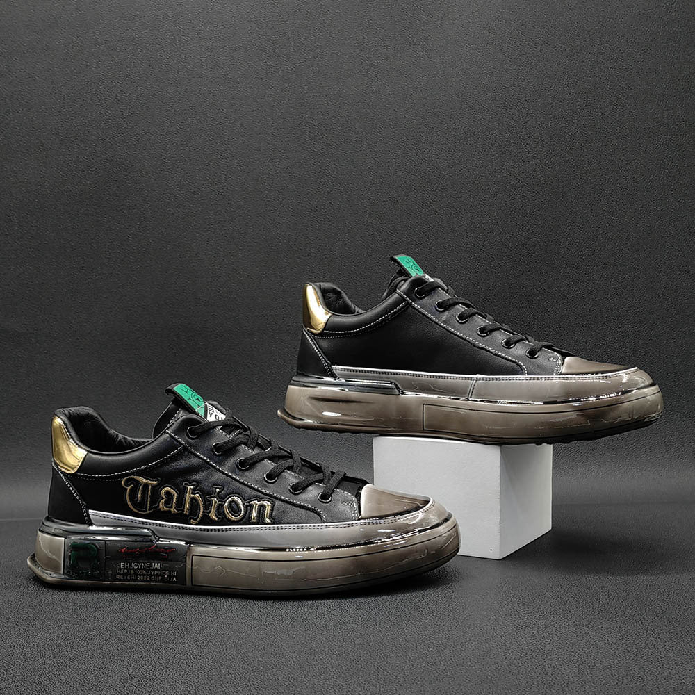 Men Fashion Glossy Soft Leather Casual Sneakers-RAIIFY