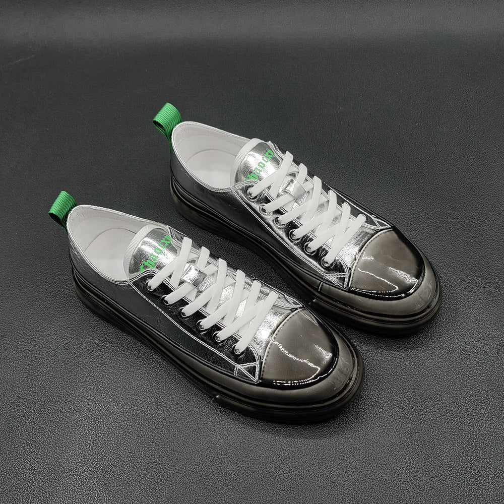 Men Fashion Glossy Leather Thick Soled Casual Sneakers-RAIIFY