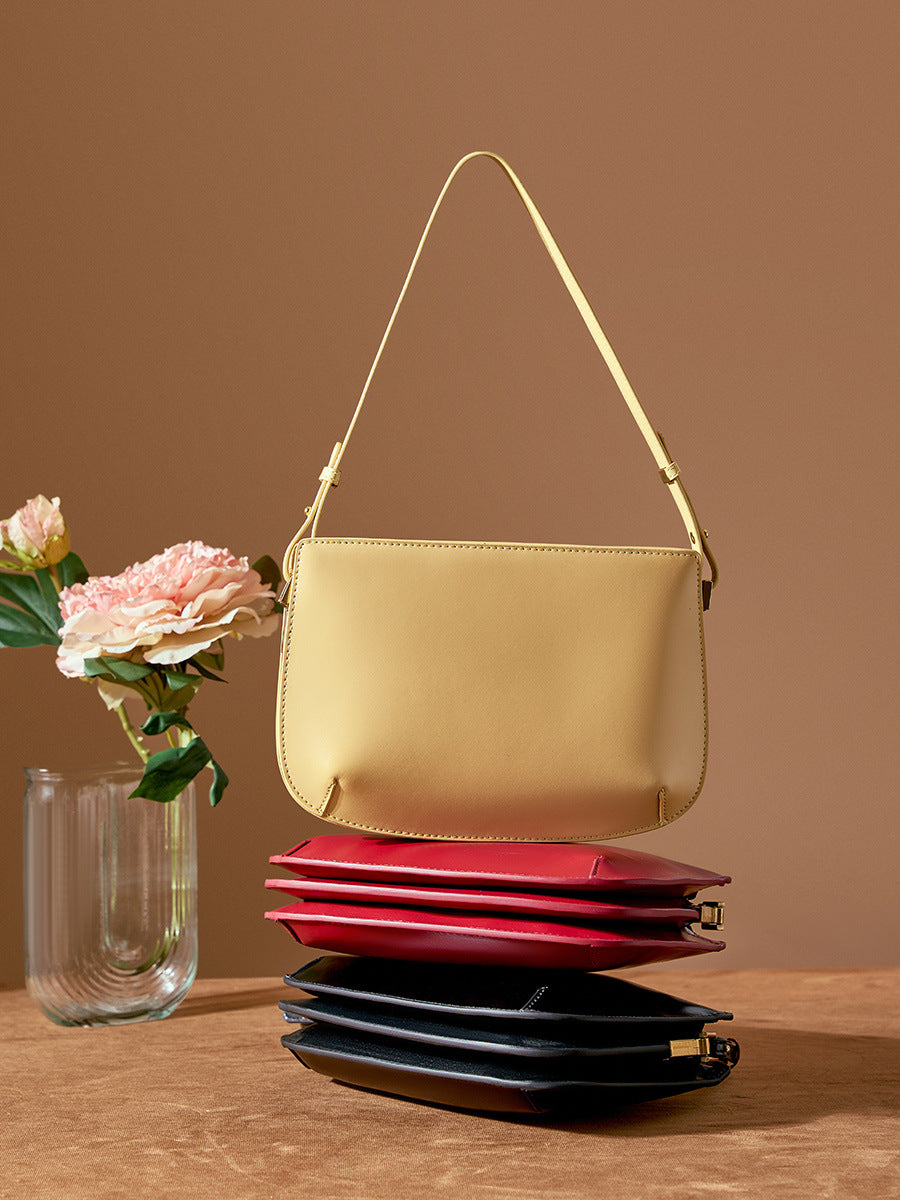 Women Minimalist Solid Leather Shoulder Bag-RAIIFY