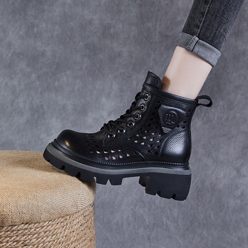 Women Minimalist Hollow Leather Boots-RAIIFY