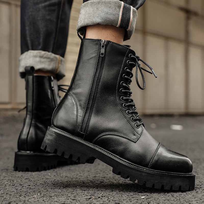 Men Leather Lightweight Hiking Black Boots-RAIIFY