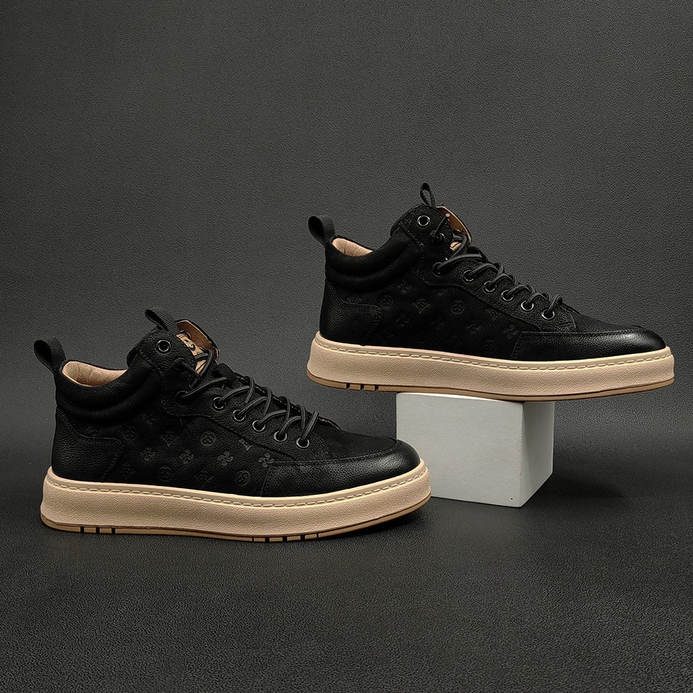 Men Retro Figured Leather Flat Casual Shoes-RAIIFY