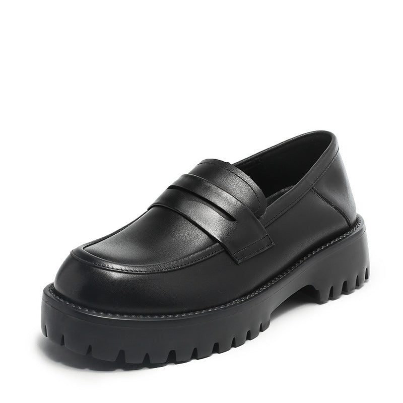 Women Retro Minimalist Thick Soled Leather Loafers-RAIIFY