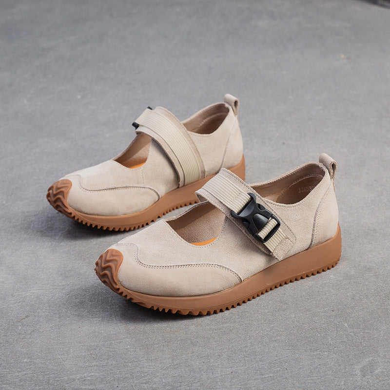 Women Retro Patchwork Leather Flat Casual Shoes-RAIIFY