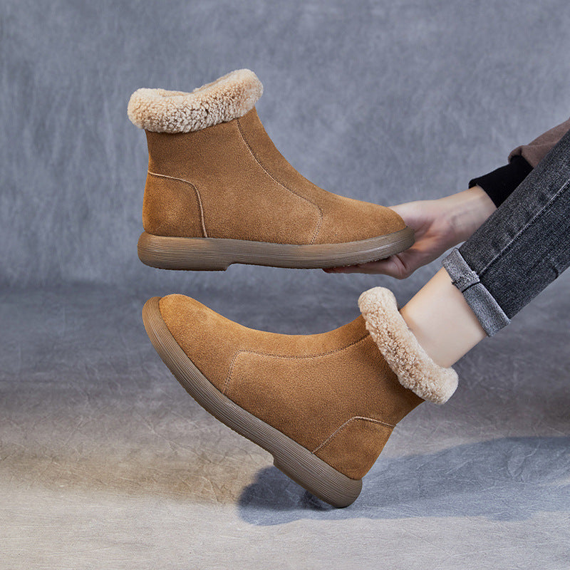 Women Minimalist Suede Flat Ankle Snow Boots-RAIIFY
