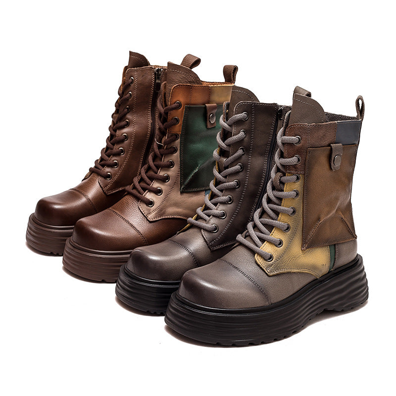 Women Retro Casual Leather Thick Sole Boots-RAIIFY