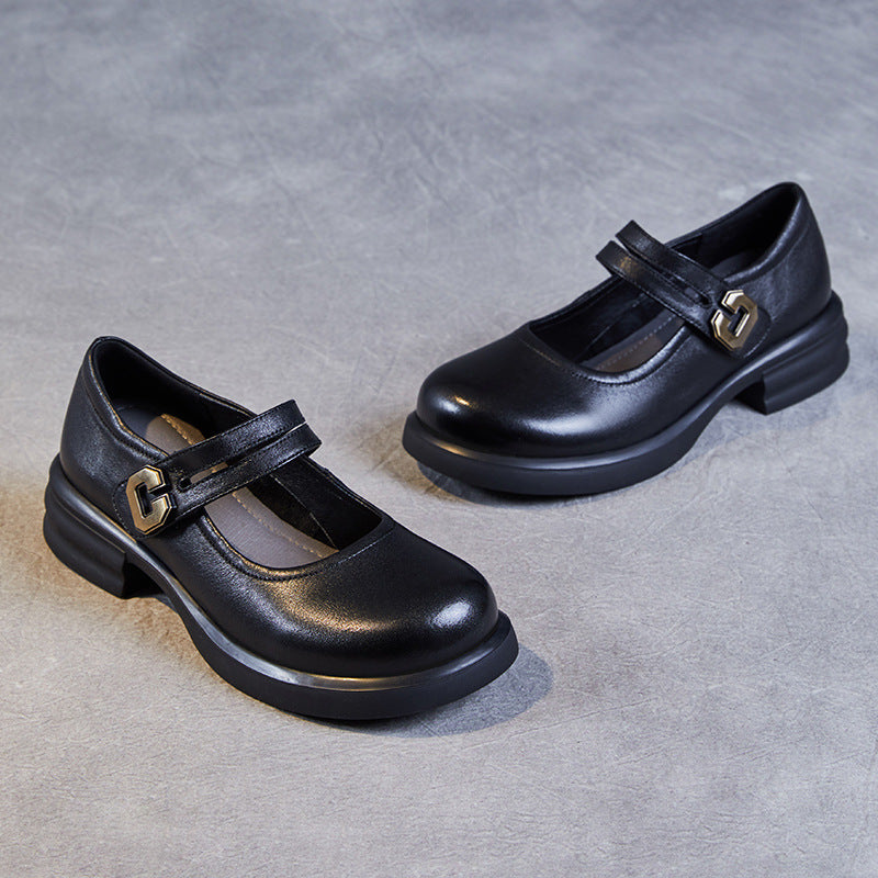 Women Minimalist Leather Casual Mary Jane Shoes-RAIIFY
