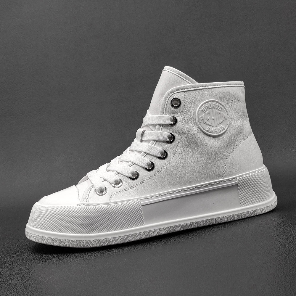 Men Minimalist Leather High Top Flat Casual Shoes-RAIIFY