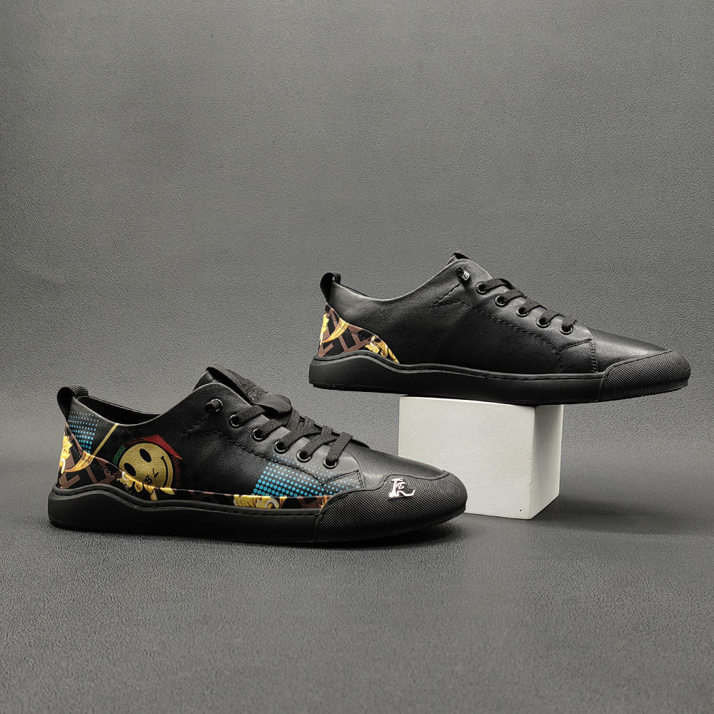 Men Fashion Print Leather Casual Flat Sneakers-RAIIFY
