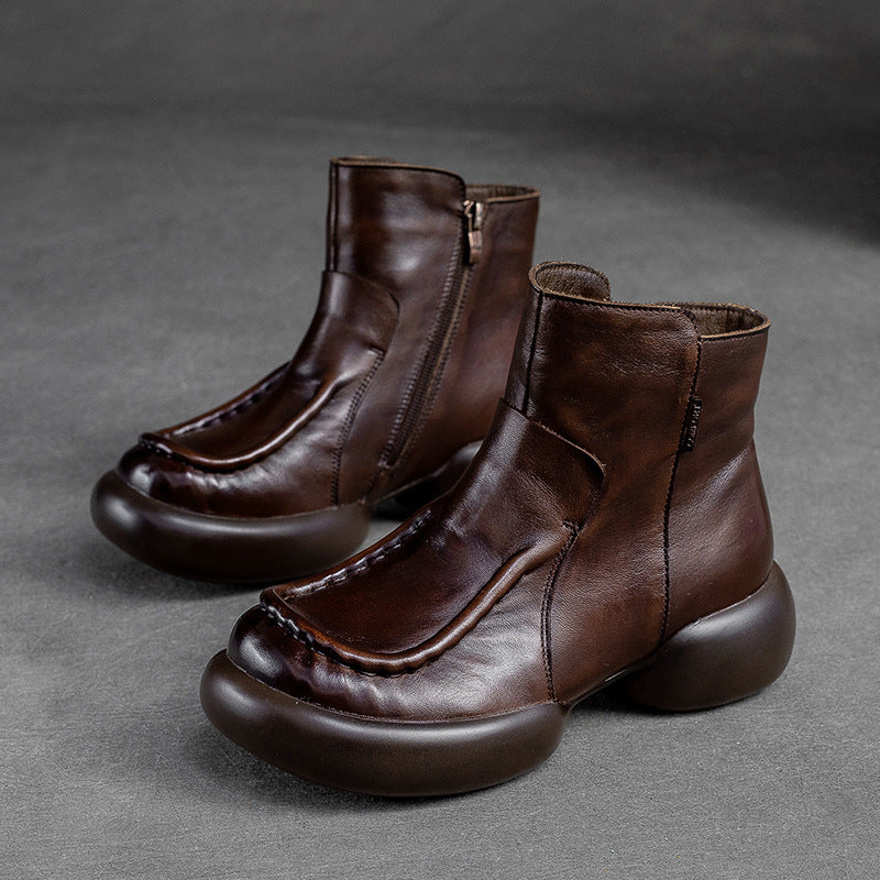 Women Retro Patchwork leather Thick Soled Boots-RAIIFY