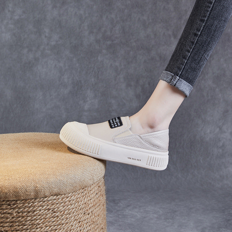 Women Minimalist Leather Thick Soled Flat Casual Shoes-RAIIFY