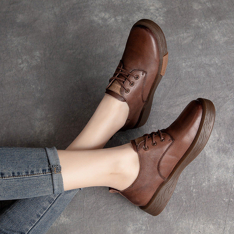 Women Classic Soft Leather Flat Casual Shoes-RAIIFY