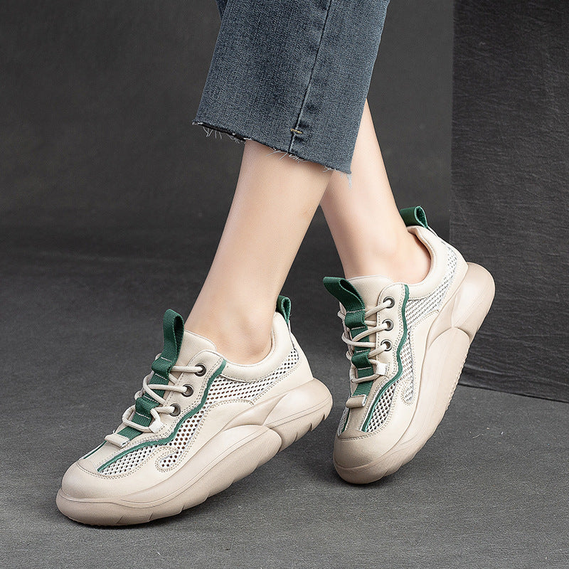 Women Fashion Breathable Mesh Leather Casual Shoes-RAIIFY