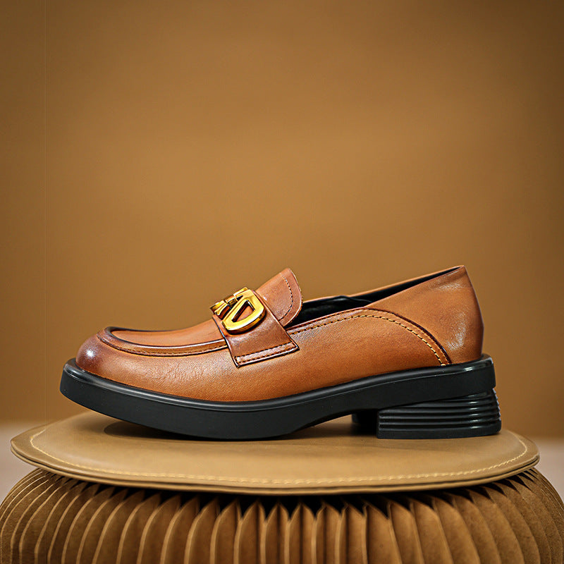 Women Retro Cowhide Thick Soled Loafers-RAIIFY