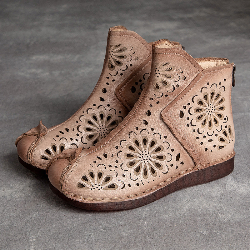 Women Summer Hollow Leather Handmade Ankle Boots-RAIIFY