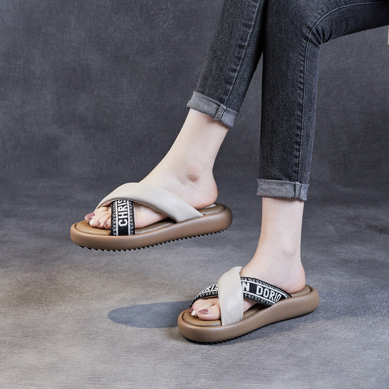 Women Soft Leather Stylish Casual Slides-RAIIFY