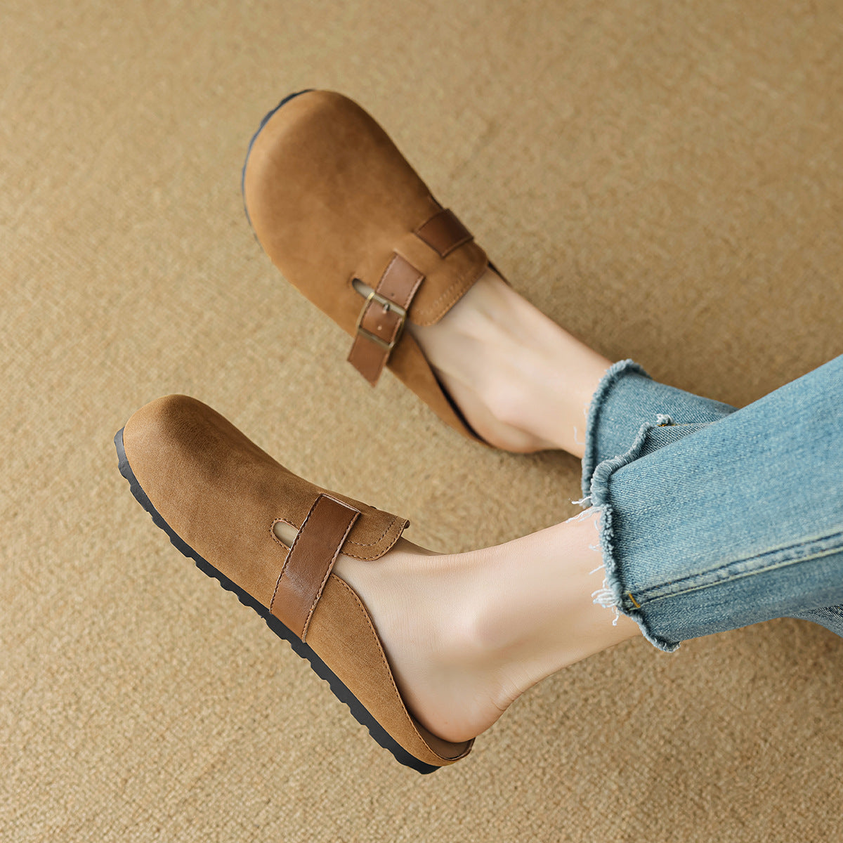 Women Retro Soft Leather Flat Mules-RAIIFY