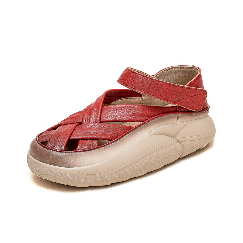 Women Casual Plaited Leather Thick Soled Sandals-RAIIFY