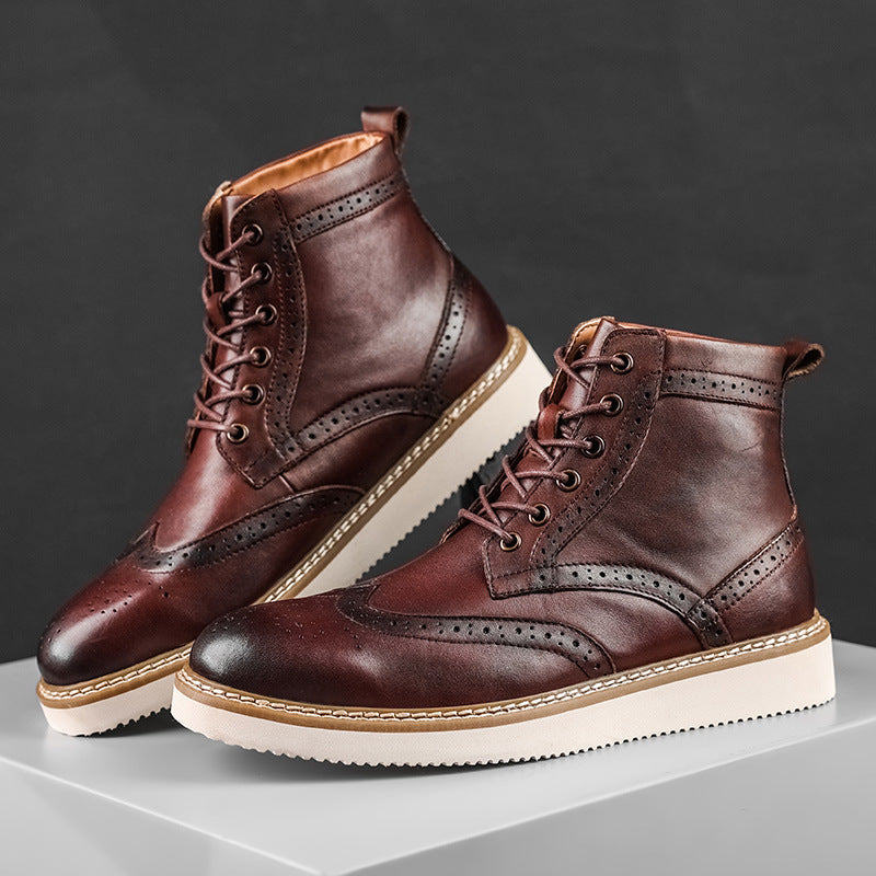 Men Retro Polished Carve Cowhide Leather Boots-RAIIFY