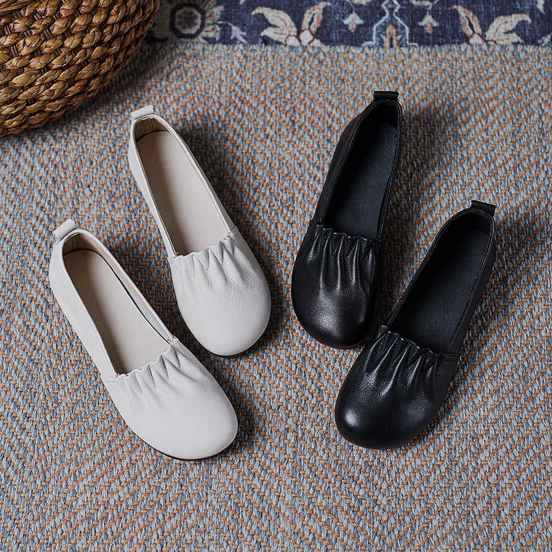 Women Retro Ruffle Leather Minimalist Soft Flats-RAIIFY