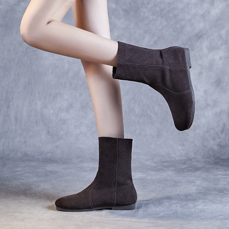 Women Minimalist Soft Suede Casual Flat Boots-RAIIFY