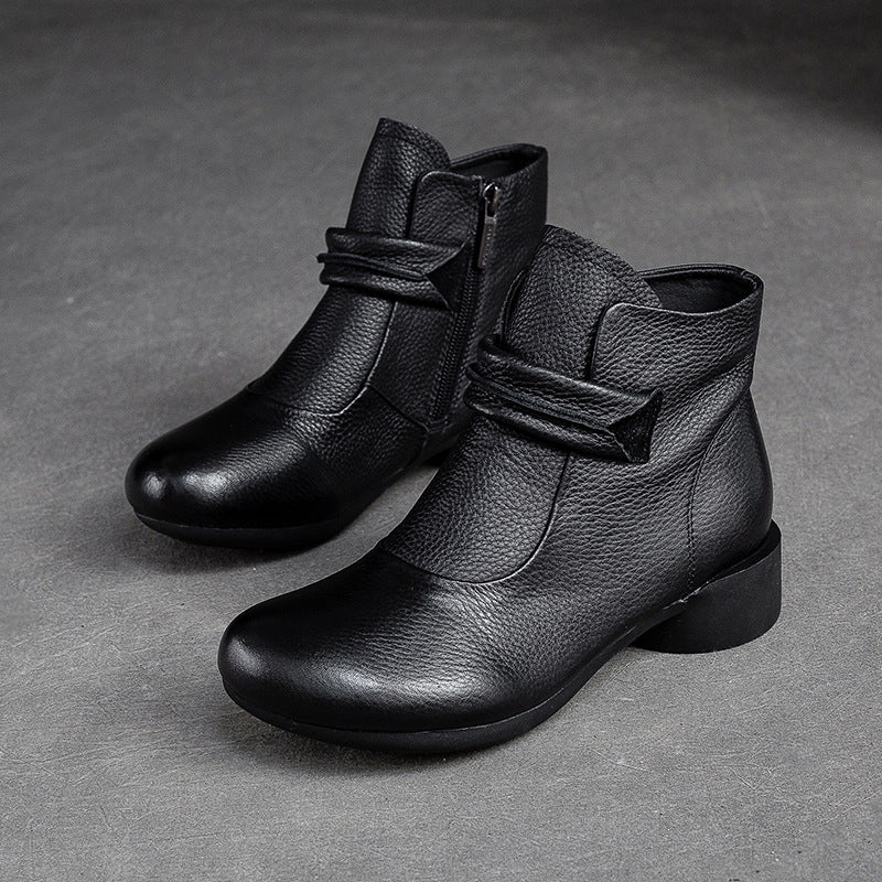 Women Retro Leather Low Heel Ankle Boots-RAIIFY