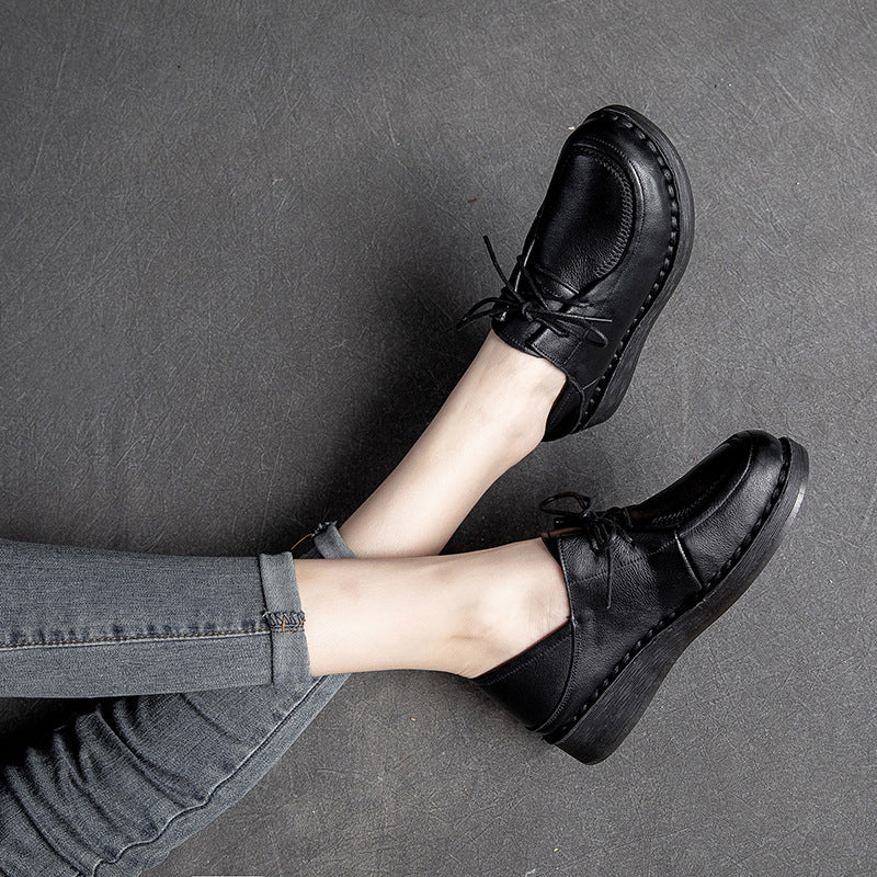 Women Minimalist Leather Soft Low Wedge Casual Shoes-RAIIFY