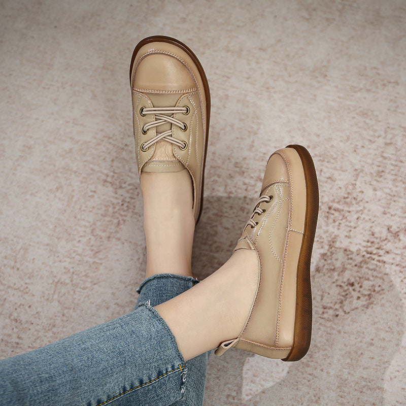 Women Retro Leather Minimalist Soft Flat Casual Shoes-RAIIFY