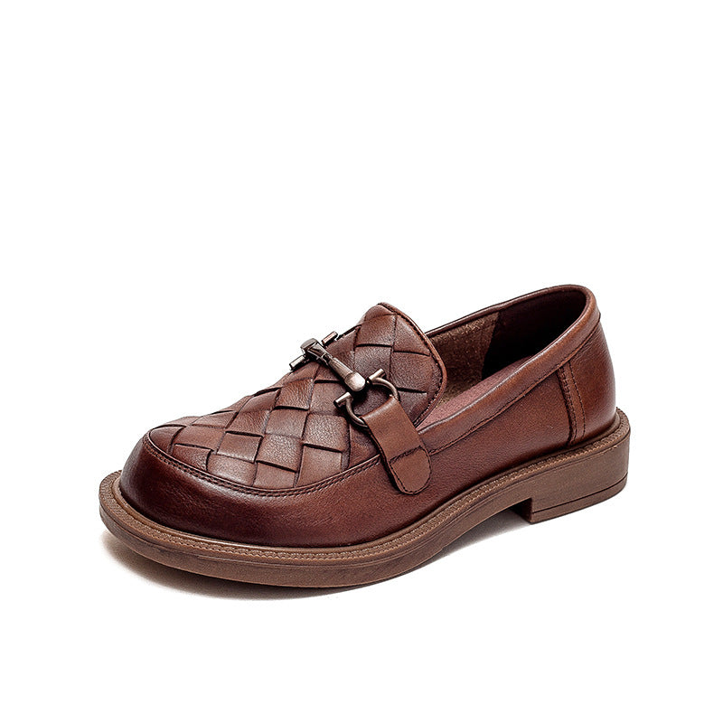 Women Retro Casual Handcraft Plaited Leather Loafers-RAIIFY