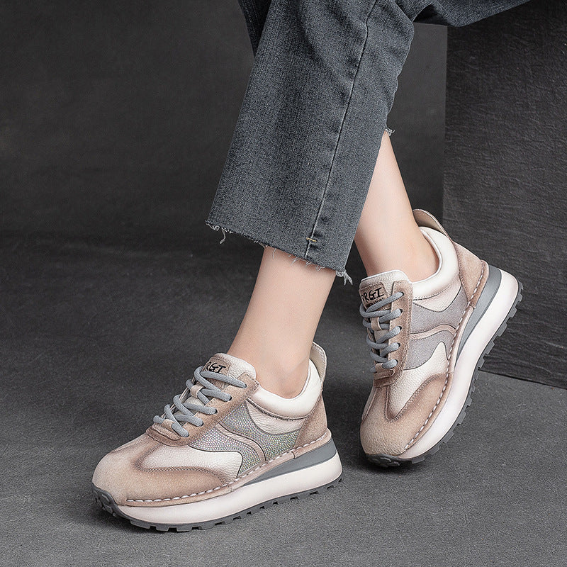 Women Stylish Leather Patchwork Casual Sneakers-RAIIFY
