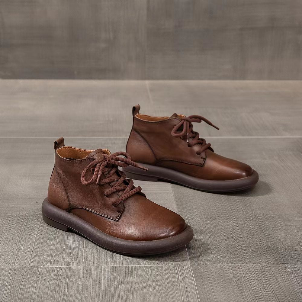 Women Ankle Flat Casual Cowhide Boots-RAIIFY