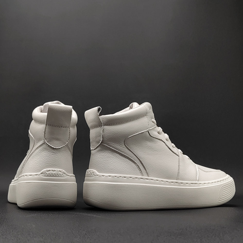 Men Cowhide Casual White Ankle Sneakers-RAIIFY