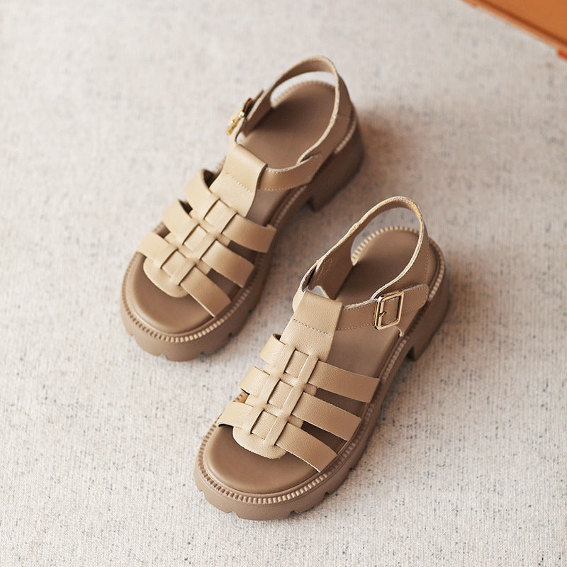Women Summer Plaited Leather Lug Sole Sandals-RAIIFY
