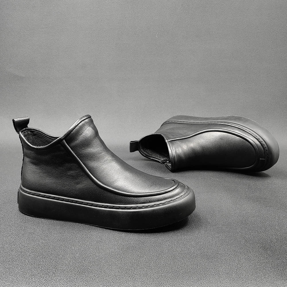 Men Minimalist Solid Cowhide Furred Ankle Boots-RAIIFY